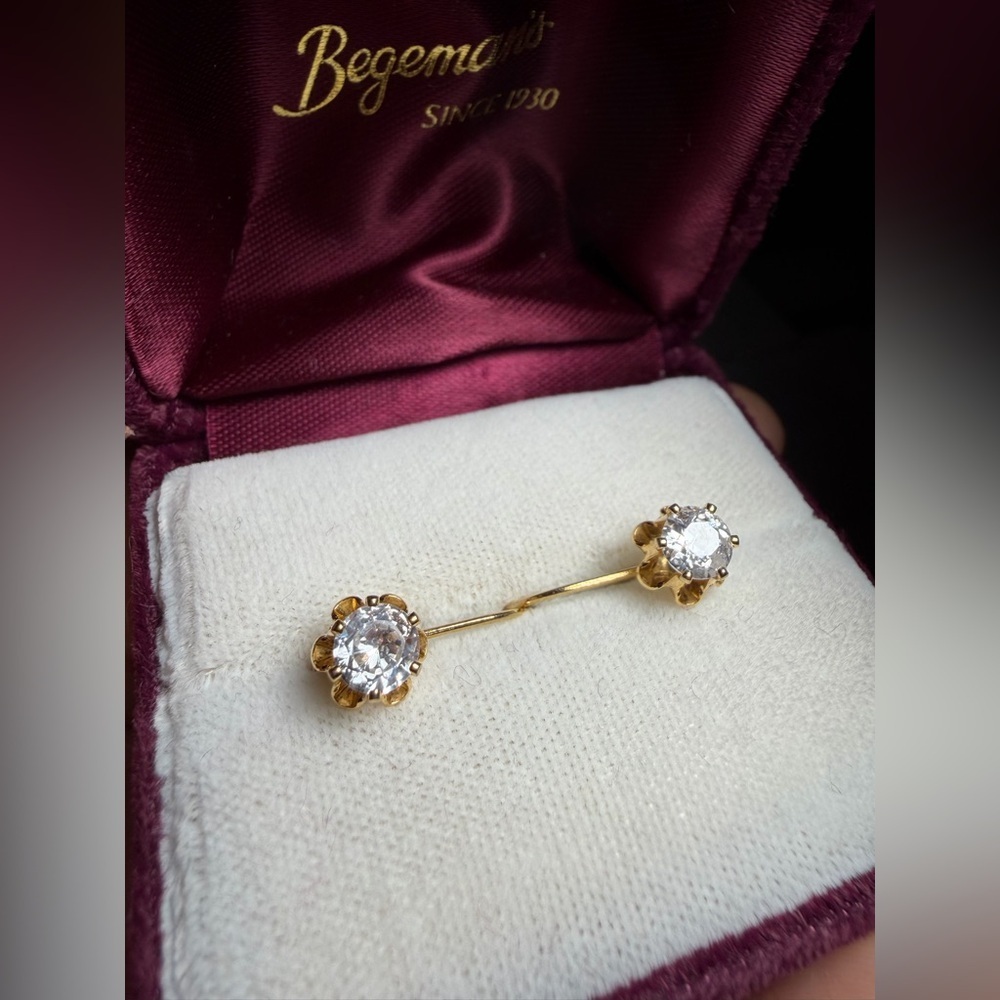 Dazzling Clear Stone Yellow Gold Tone Leverback Drop Earrings